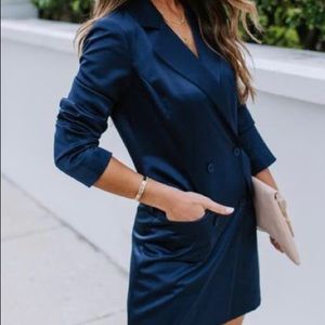 Blue satin blazer dress